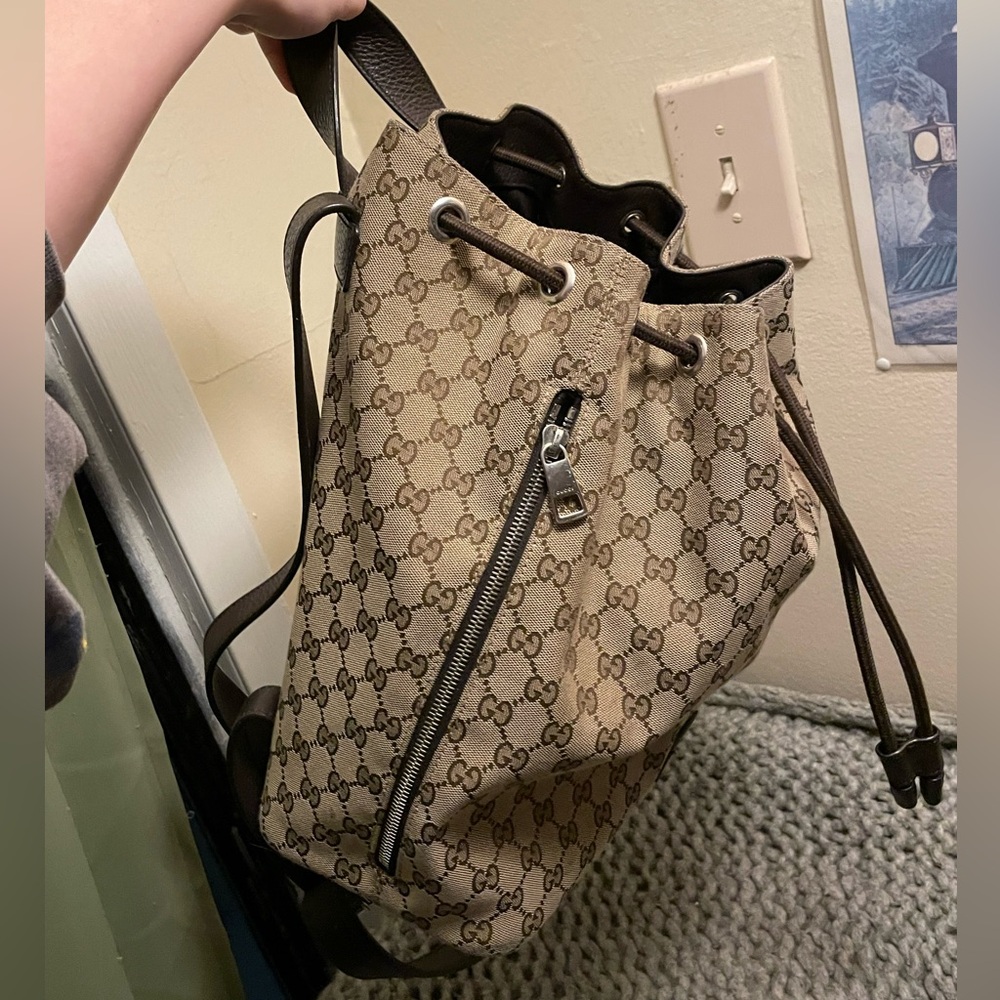 Gucci Monogram GG Calfskin Canvas Drawstring Bag